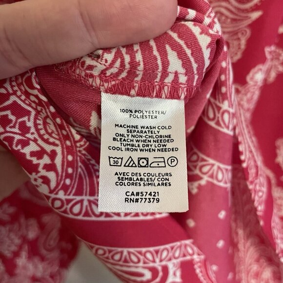 Ann Taylor Women S Pink Bandana Paisley Long Sleeve Lightweight Popover Blouse - Picture 8 of 9